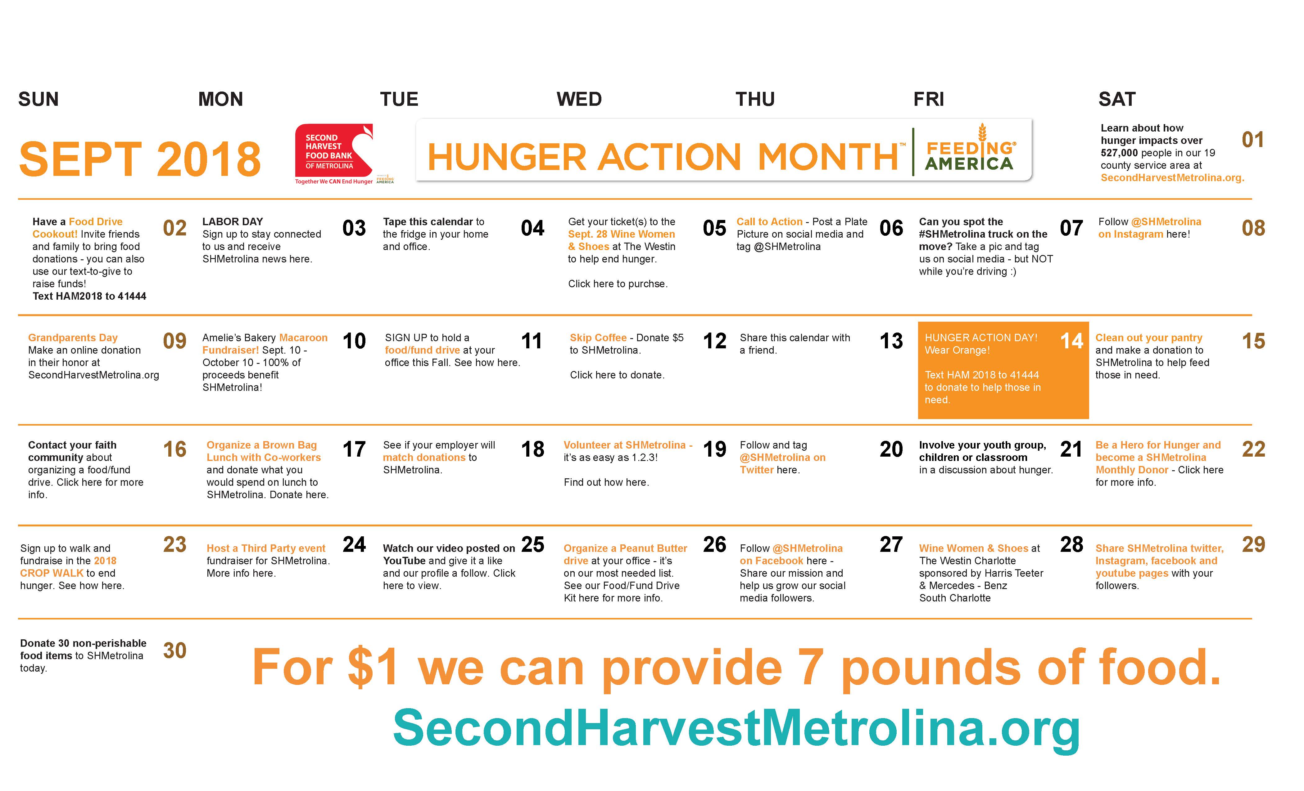 Hunger Action Month Calendar